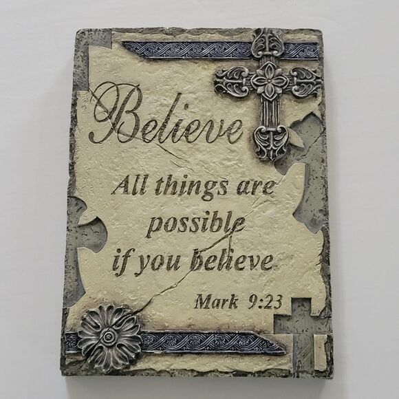 Inspirational Wall Plaque with Cross Design And Verse - Picture 1 of 8